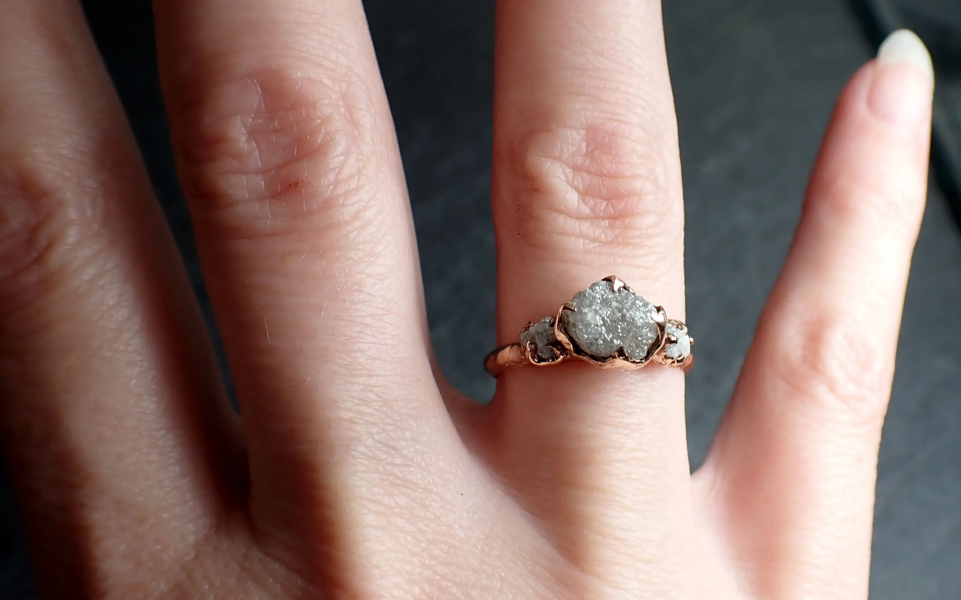 Raw Rough Diamond Engagement Stacking Multi stone Wedding anniversary 14k Rose Gold Ring Rustic c2553