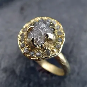 raw rough diamond halo engagement 18k gold wedding ring diamond wedding set stacking ring rough diamond ring by angeline Alternative Engagement