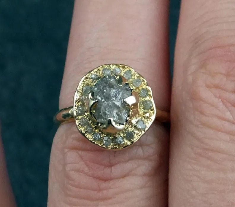 raw rough diamond halo engagement 18k gold wedding ring diamond wedding set stacking ring rough diamond ring by angeline Alternative Engagement