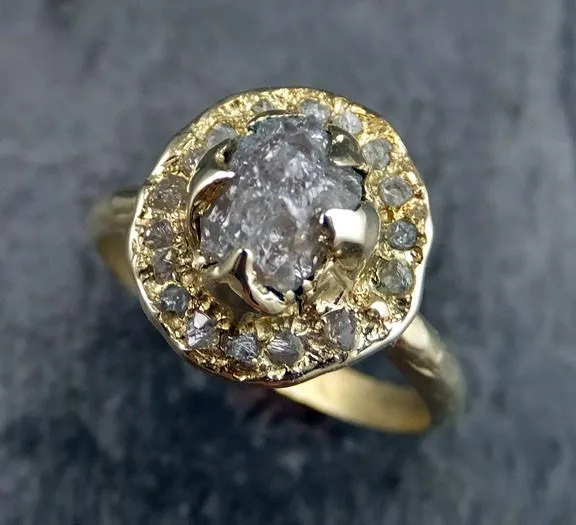 raw rough diamond halo engagement 18k gold wedding ring diamond wedding set stacking ring rough diamond ring by angeline Alternative Engagement