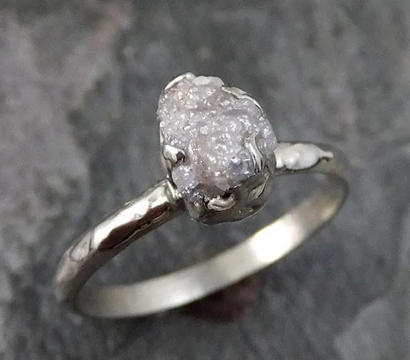 raw rough uncut diamond engagement ring rough diamond solitaire 14k white gold conflict free diamond wedding promise Alternative Engagement
