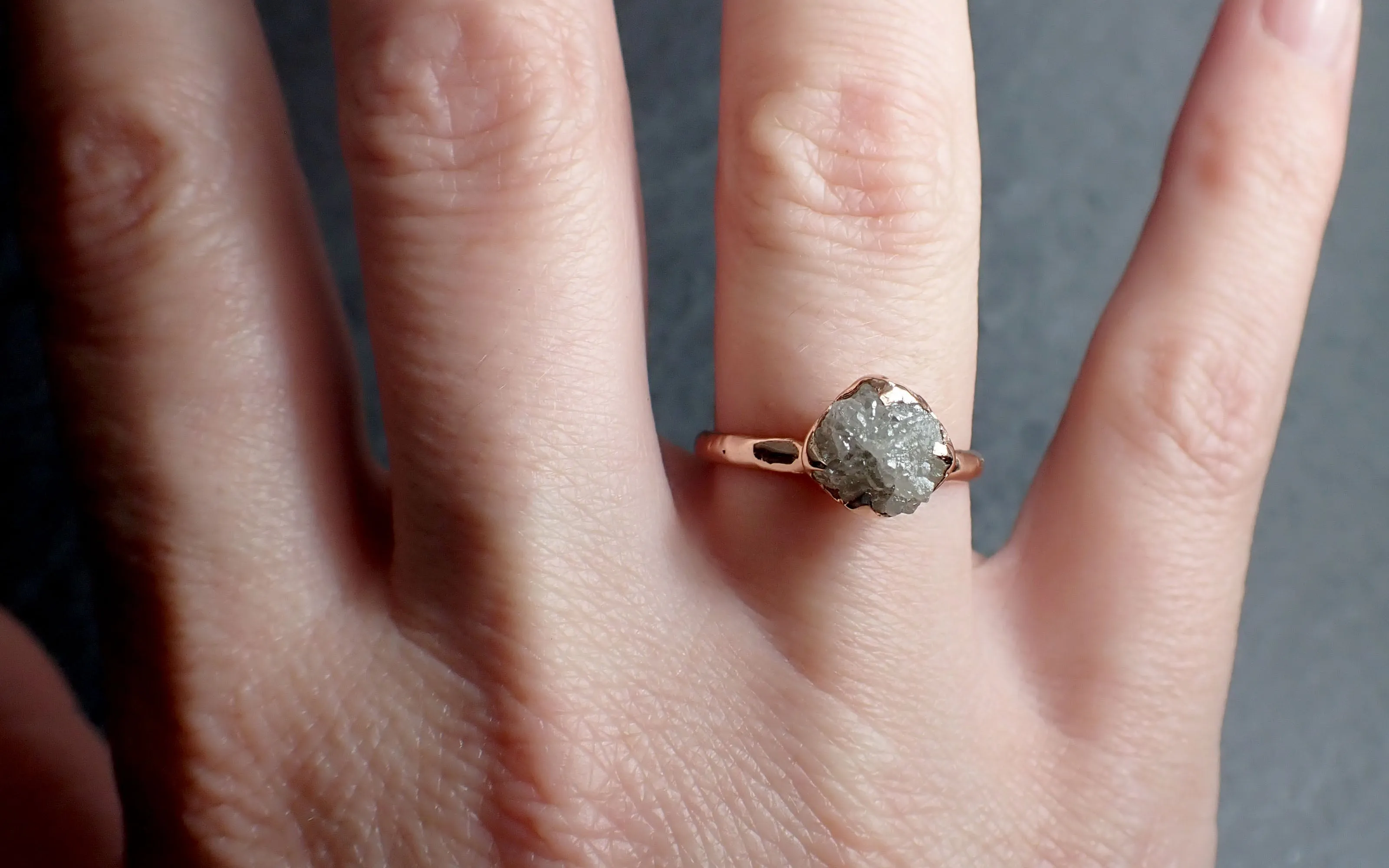 Raw Rough UnCut Diamond Engagement Ring Rough Diamond Solitaire Recycled 14k Rose gold Conflict Free Diamond Wedding Promise byAngeline 2705