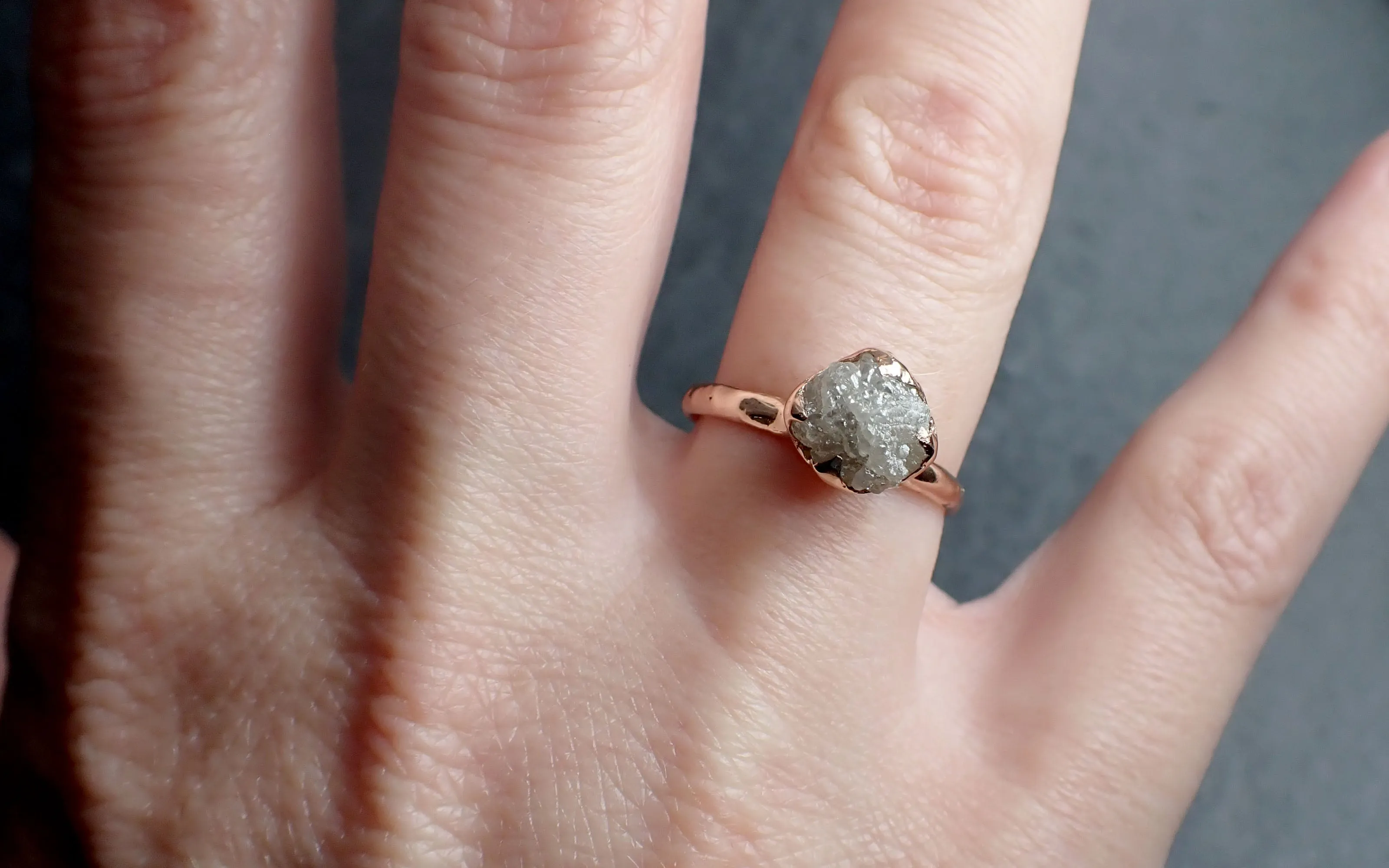 Raw Rough UnCut Diamond Engagement Ring Rough Diamond Solitaire Recycled 14k Rose gold Conflict Free Diamond Wedding Promise byAngeline 2705