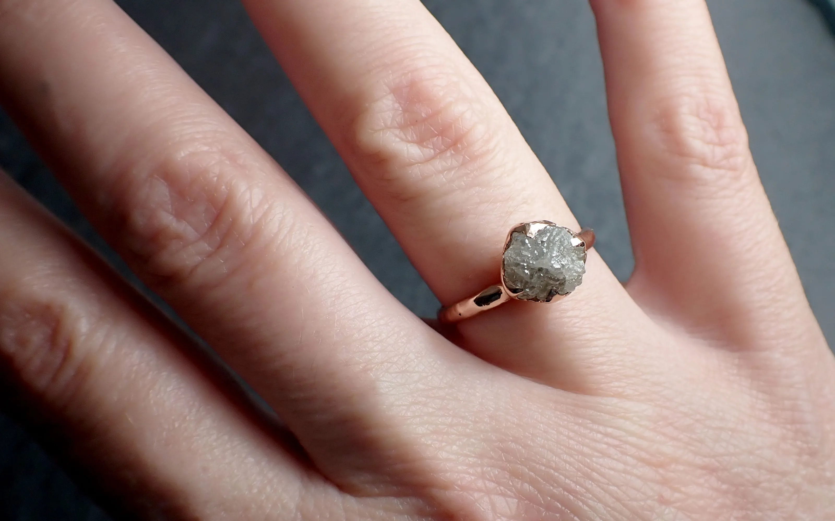 Raw Rough UnCut Diamond Engagement Ring Rough Diamond Solitaire Recycled 14k Rose gold Conflict Free Diamond Wedding Promise byAngeline 2705