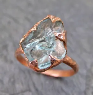 raw uncut aquamarine ring solid 14k rose gold ring wedding engagement rough gemstone ring statement ring stacking ring byangeline Alternative Engagement