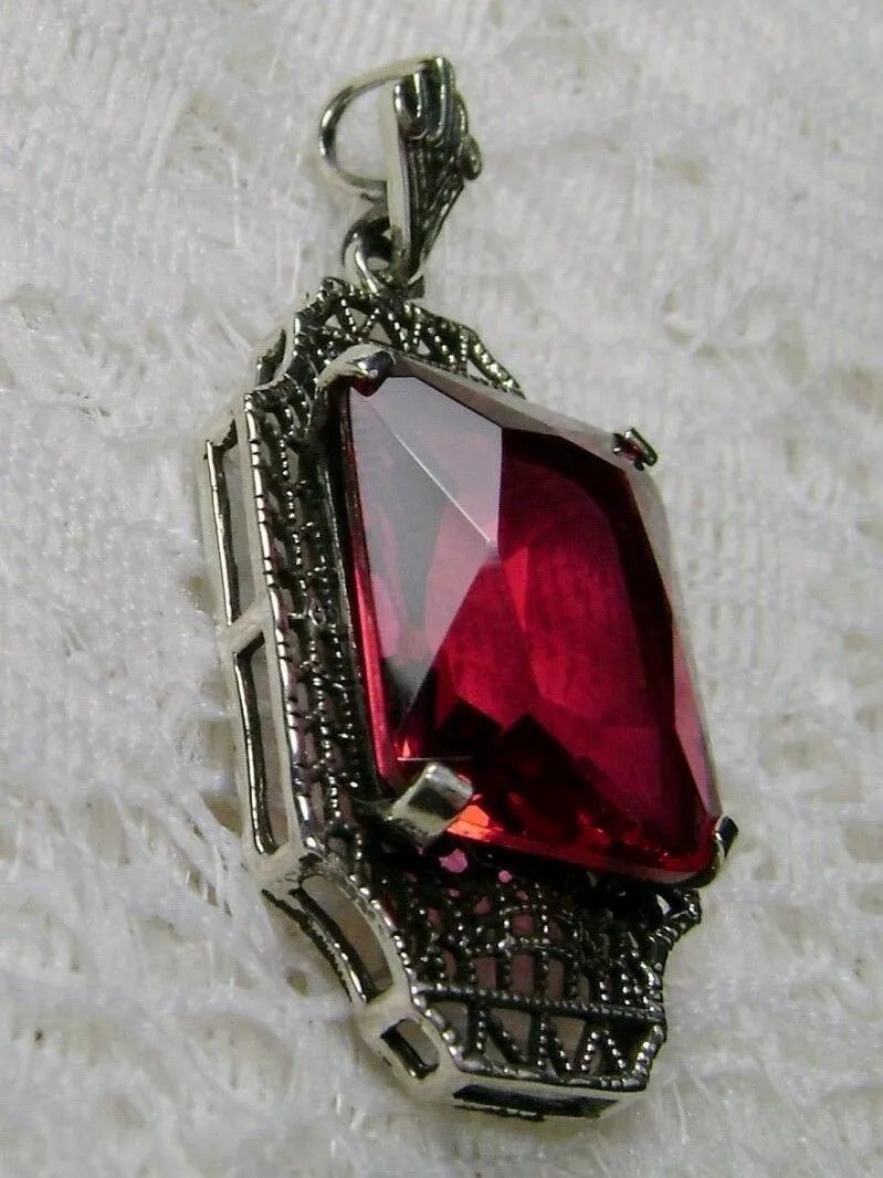 Red Ruby Pendant, 1930s Art Deco Jewelry #P13
