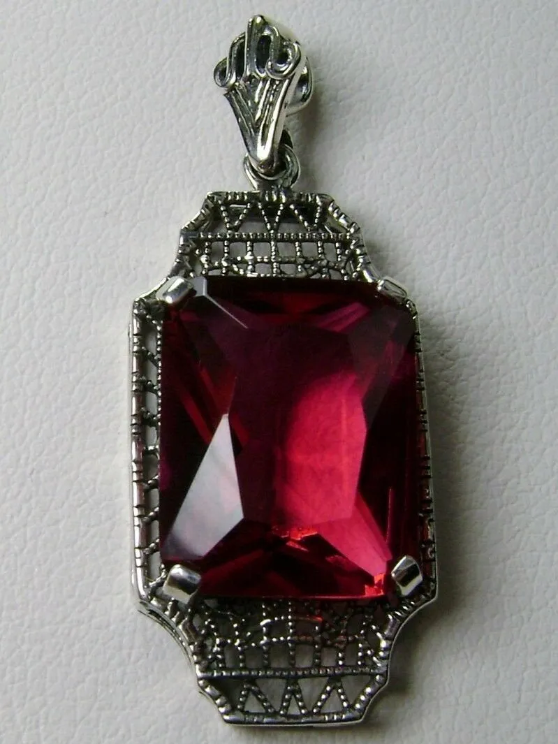 Red Ruby Pendant, 1930s Art Deco Jewelry #P13