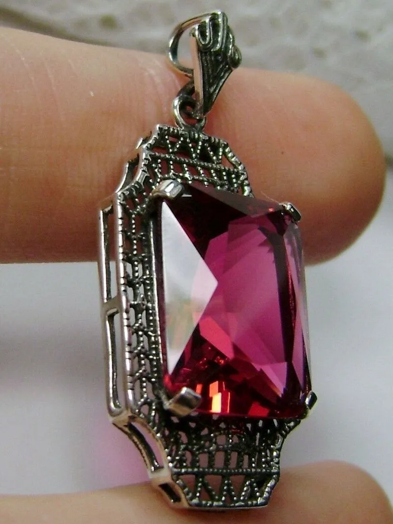 Red Ruby Pendant, 1930s Art Deco Jewelry #P13