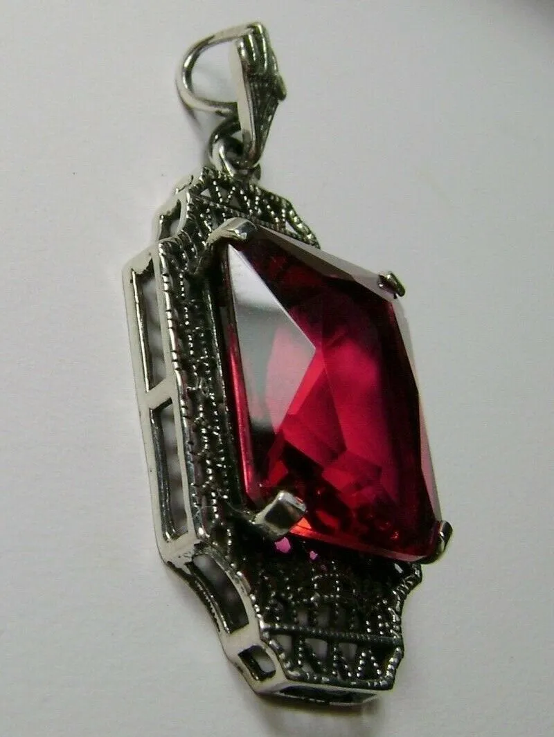 Red Ruby Pendant, 1930s Art Deco Jewelry #P13