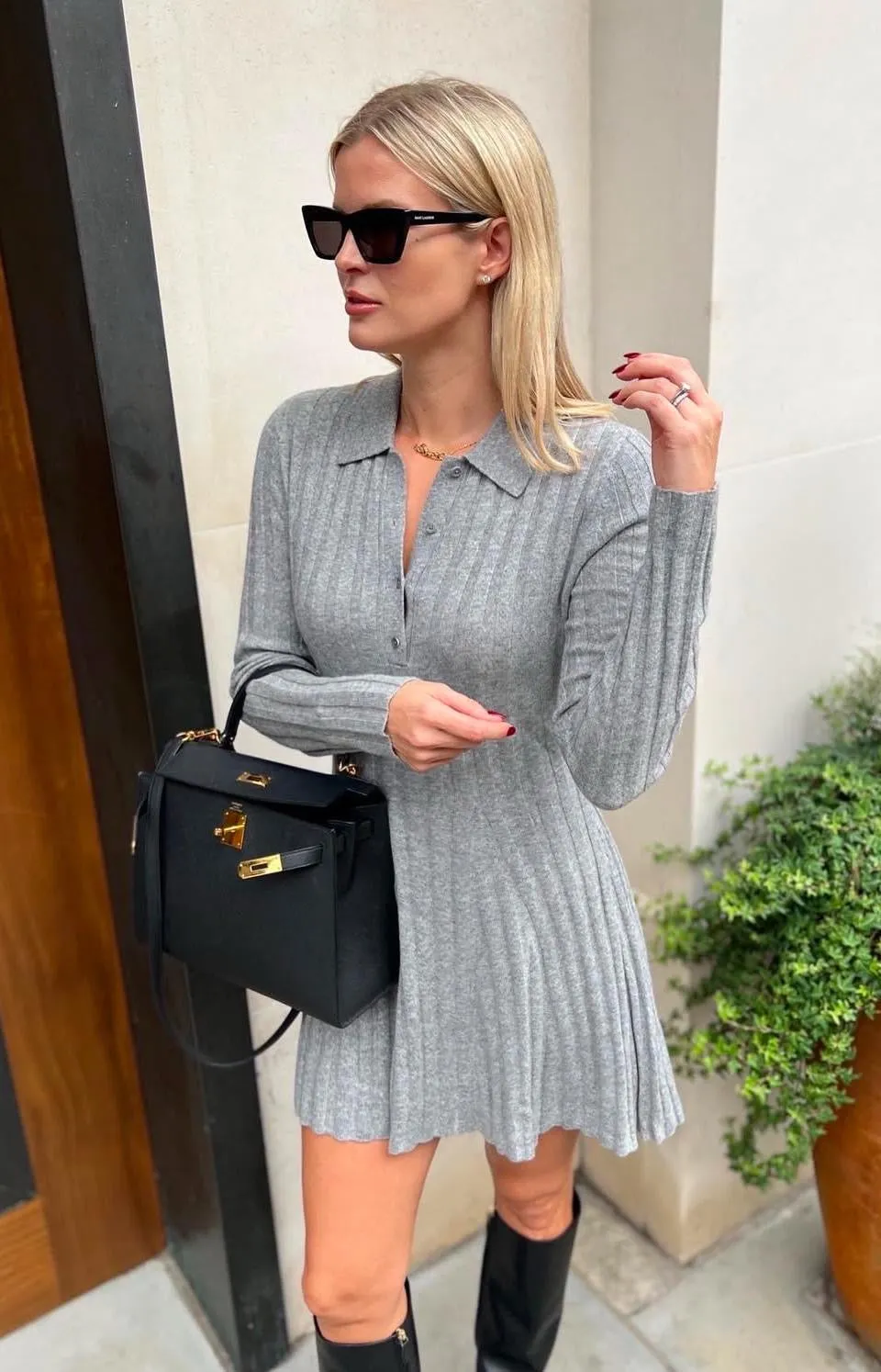 Reformation Grey Walsh Ribbed Recycled Cashmere Mini Dress UK S