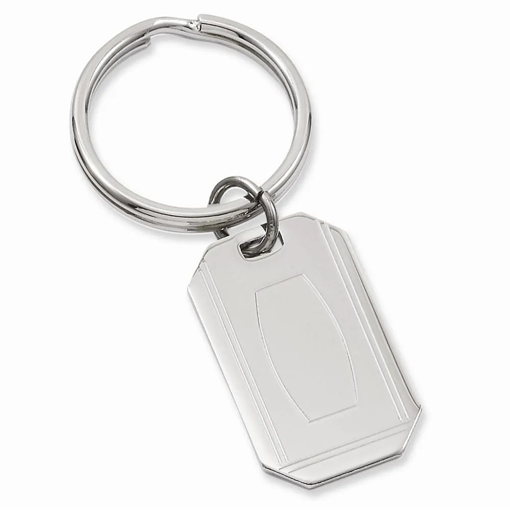 Rhodium Plated with Engraveable Area Key Ring