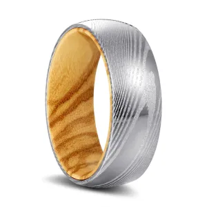 RIDGES | Olive Wood, Silver Damascus Steel, Domed