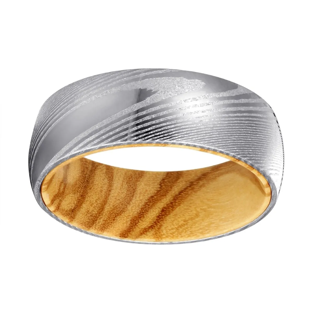 RIDGES | Olive Wood, Silver Damascus Steel, Domed