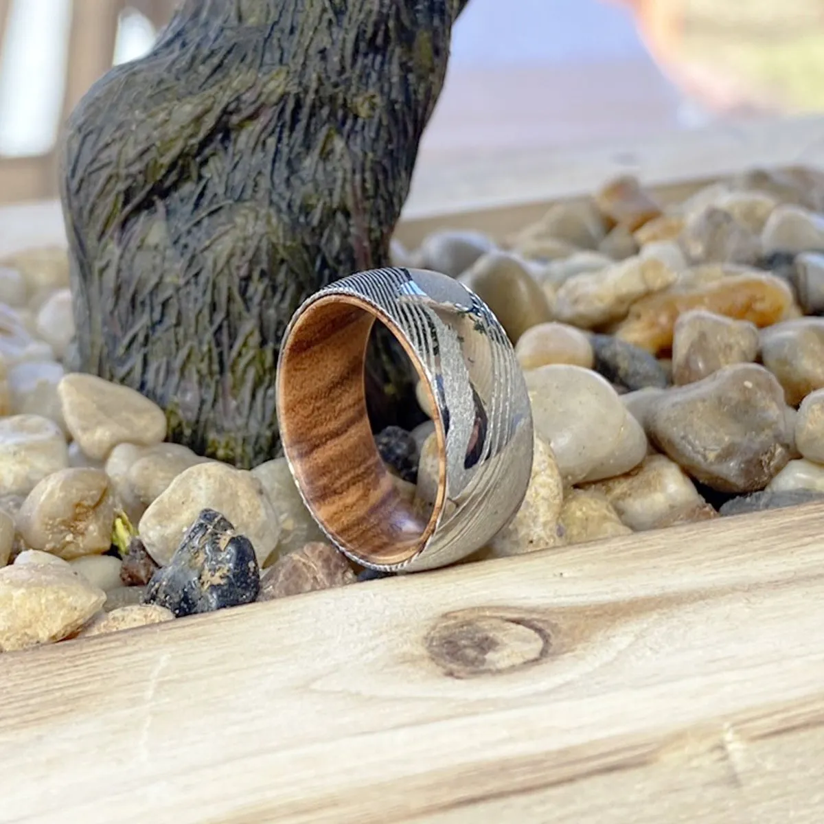 RIDGES | Olive Wood, Silver Damascus Steel, Domed