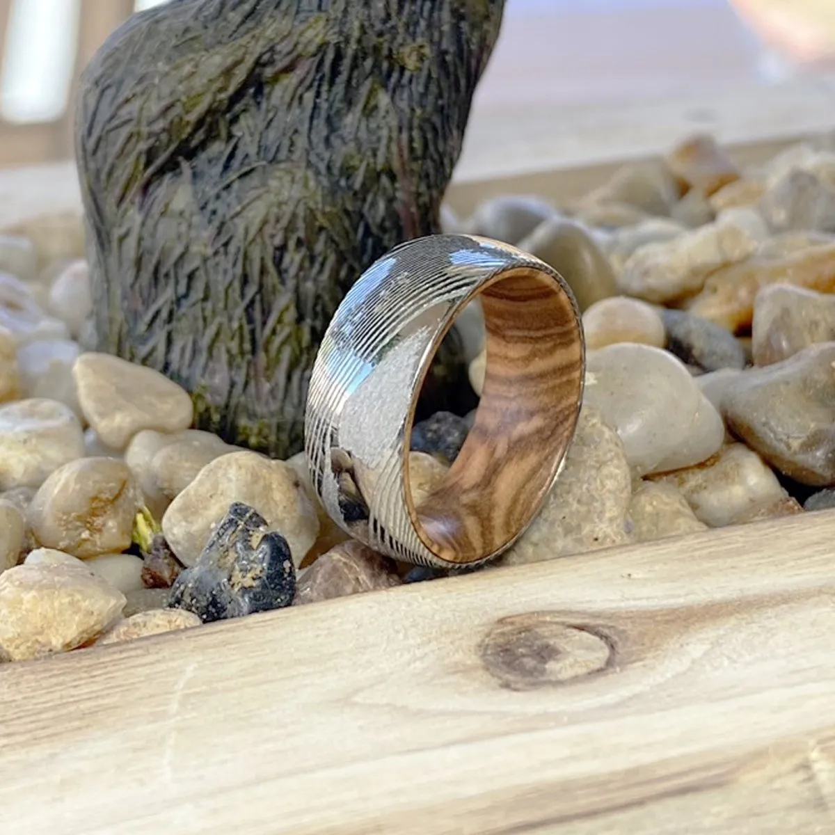RIDGES | Olive Wood, Silver Damascus Steel, Domed