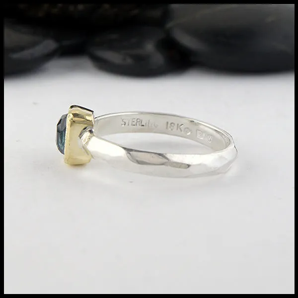 Rose Cut Blue Green Tourmaline Ring