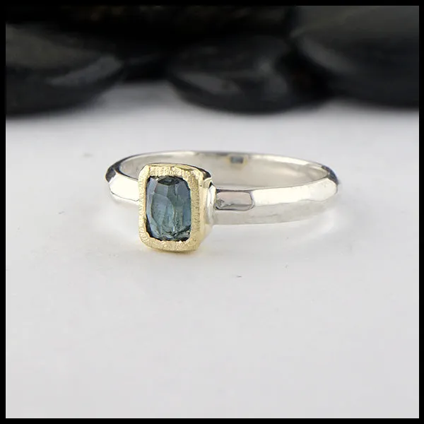 Rose Cut Blue Green Tourmaline Ring