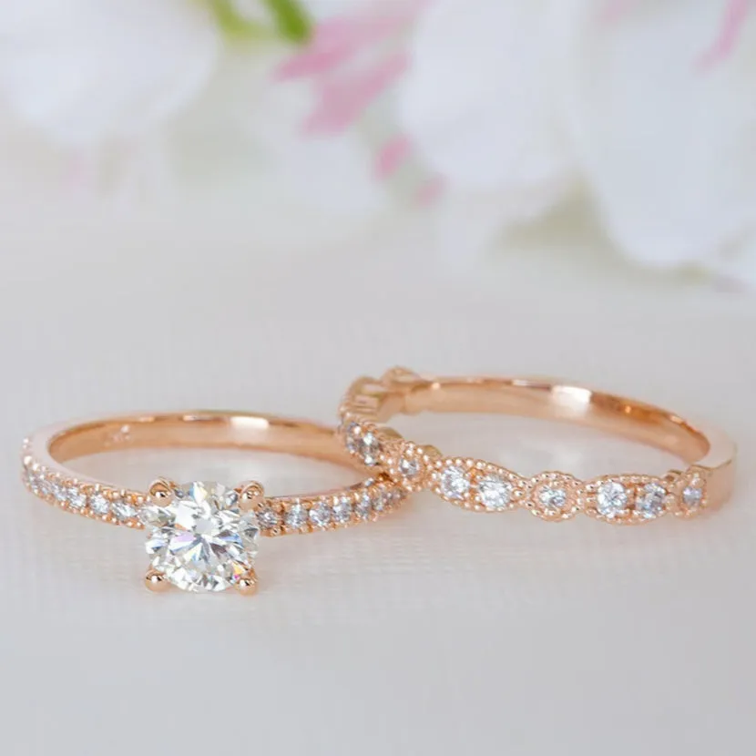 Rose Gold 2.0ct Round Cut Art Deco Bridal Set