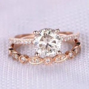 Rose Gold 2.0ct Round Cut Art Deco Bridal Set