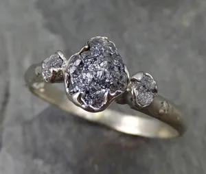 rough diamond engagement ring raw 14k white black gold wedding ring wedding set diamond three stone rough diamond ring byangeline 0484 Alternative Engagement