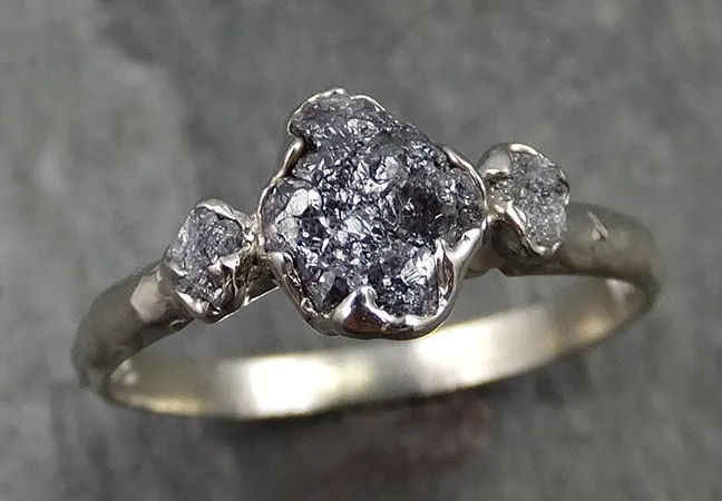 rough diamond engagement ring raw 14k white black gold wedding ring wedding set diamond three stone rough diamond ring byangeline 0484 Alternative Engagement