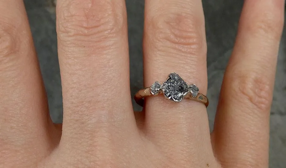 rough diamond engagement ring raw 14k white black gold wedding ring wedding set diamond three stone rough diamond ring byangeline 0484 Alternative Engagement