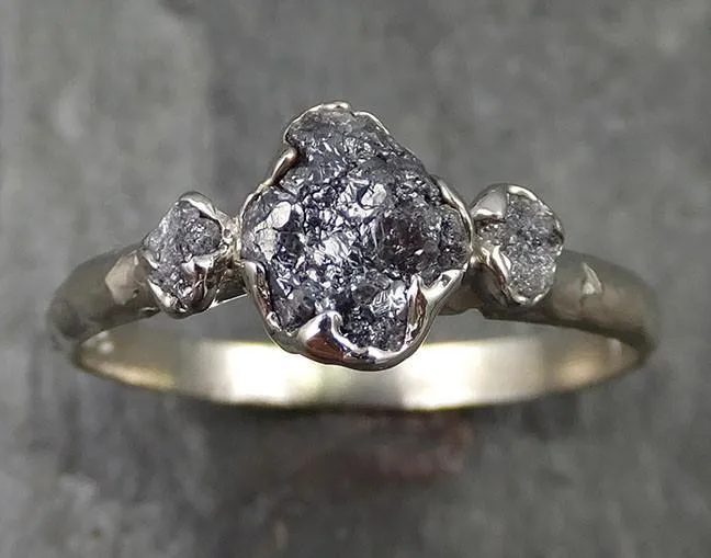 rough diamond engagement ring raw 14k white black gold wedding ring wedding set diamond three stone rough diamond ring byangeline 0484 Alternative Engagement