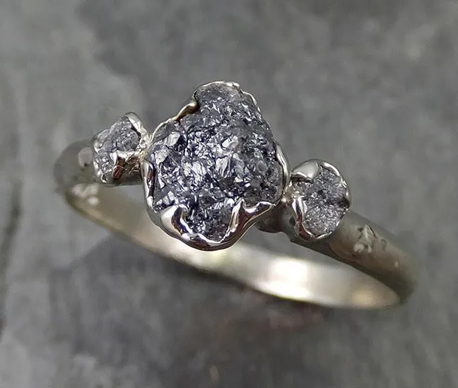 rough diamond engagement ring raw 14k white black gold wedding ring wedding set diamond three stone rough diamond ring byangeline 0484 Alternative Engagement