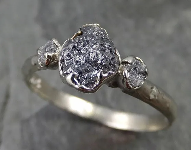 rough diamond engagement ring raw 14k white black gold wedding ring wedding set diamond three stone rough diamond ring byangeline 0484 Alternative Engagement