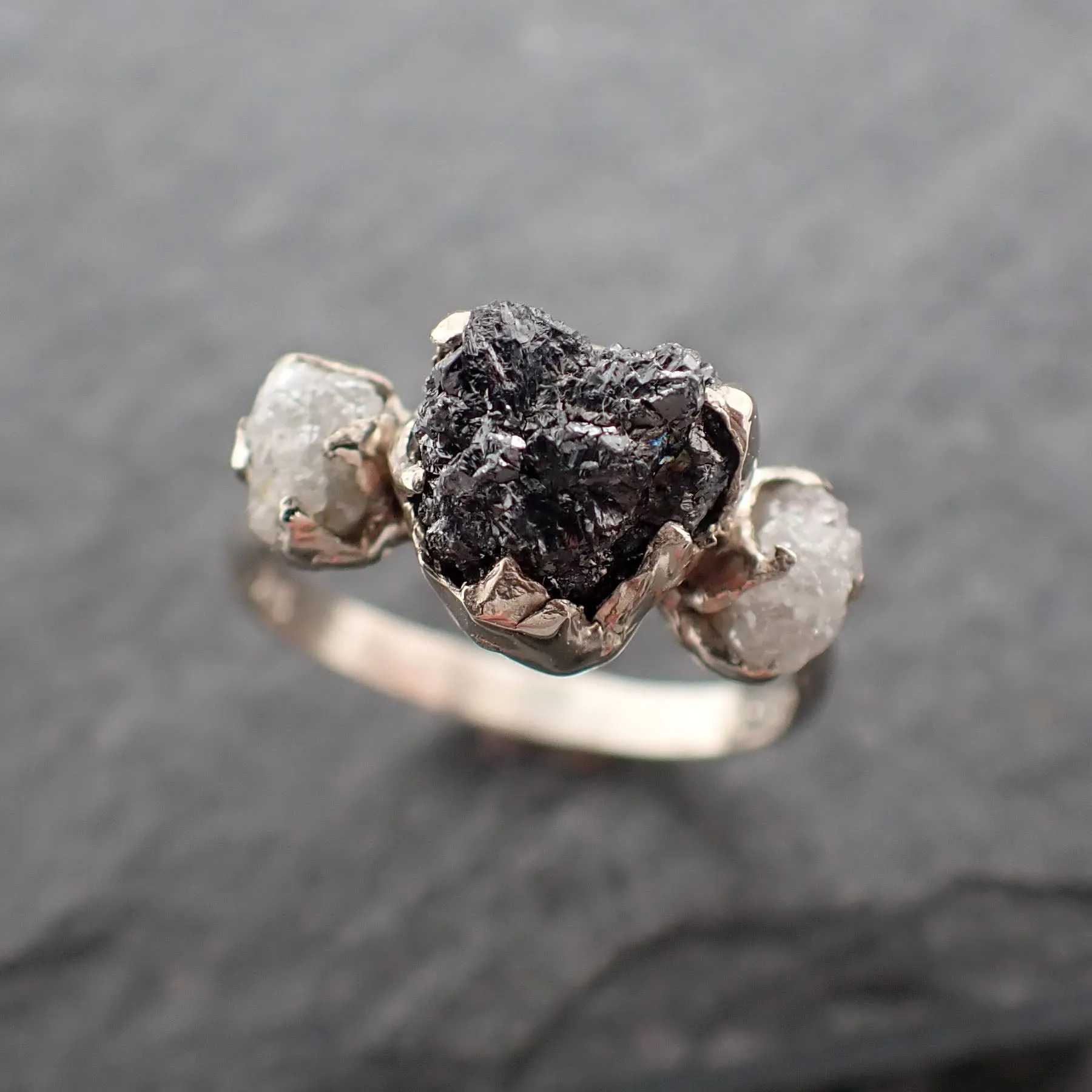 rough diamond engagement ring raw 14k white black gold wedding ring wedding set diamond three stone rough diamond ring byangeline 2443 Alternative Engagement