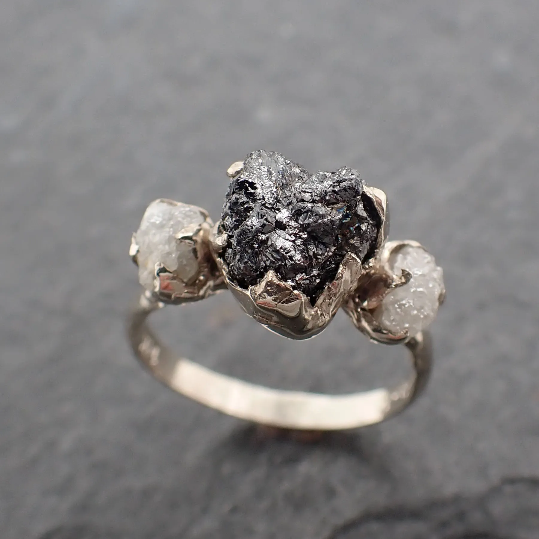 rough diamond engagement ring raw 14k white black gold wedding ring wedding set diamond three stone rough diamond ring byangeline 2443 Alternative Engagement