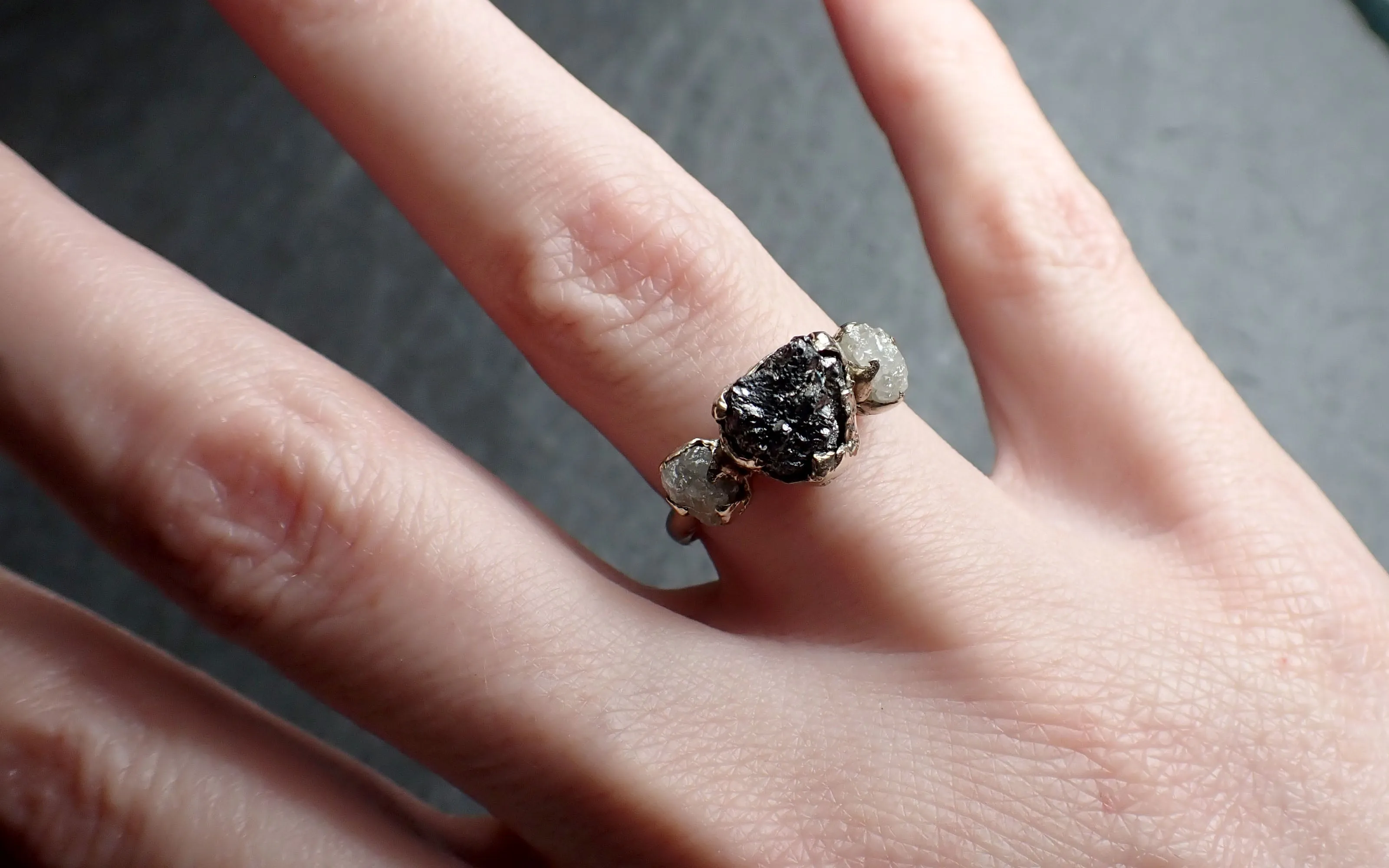 rough diamond engagement ring raw 14k white black gold wedding ring wedding set diamond three stone rough diamond ring byangeline 2443 Alternative Engagement
