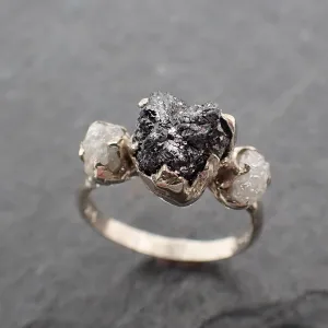 rough diamond engagement ring raw 14k white black gold wedding ring wedding set diamond three stone rough diamond ring byangeline 2443 Alternative Engagement