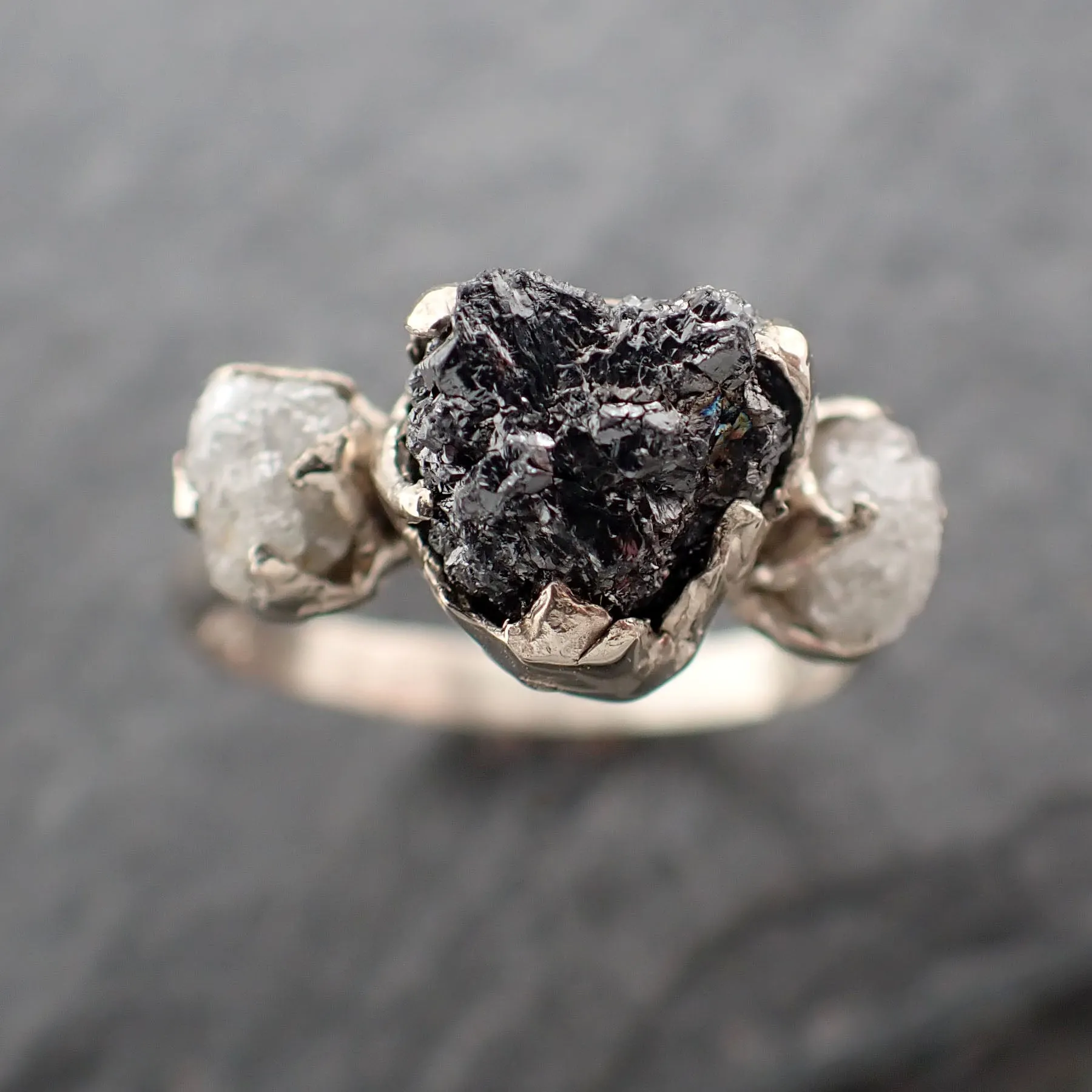 rough diamond engagement ring raw 14k white black gold wedding ring wedding set diamond three stone rough diamond ring byangeline 2443 Alternative Engagement