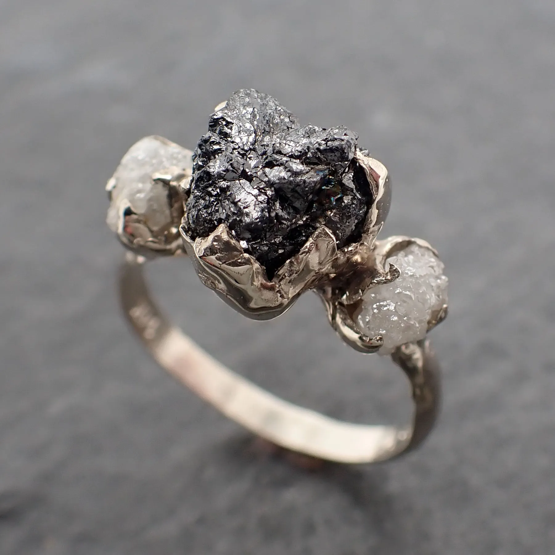 rough diamond engagement ring raw 14k white black gold wedding ring wedding set diamond three stone rough diamond ring byangeline 2443 Alternative Engagement