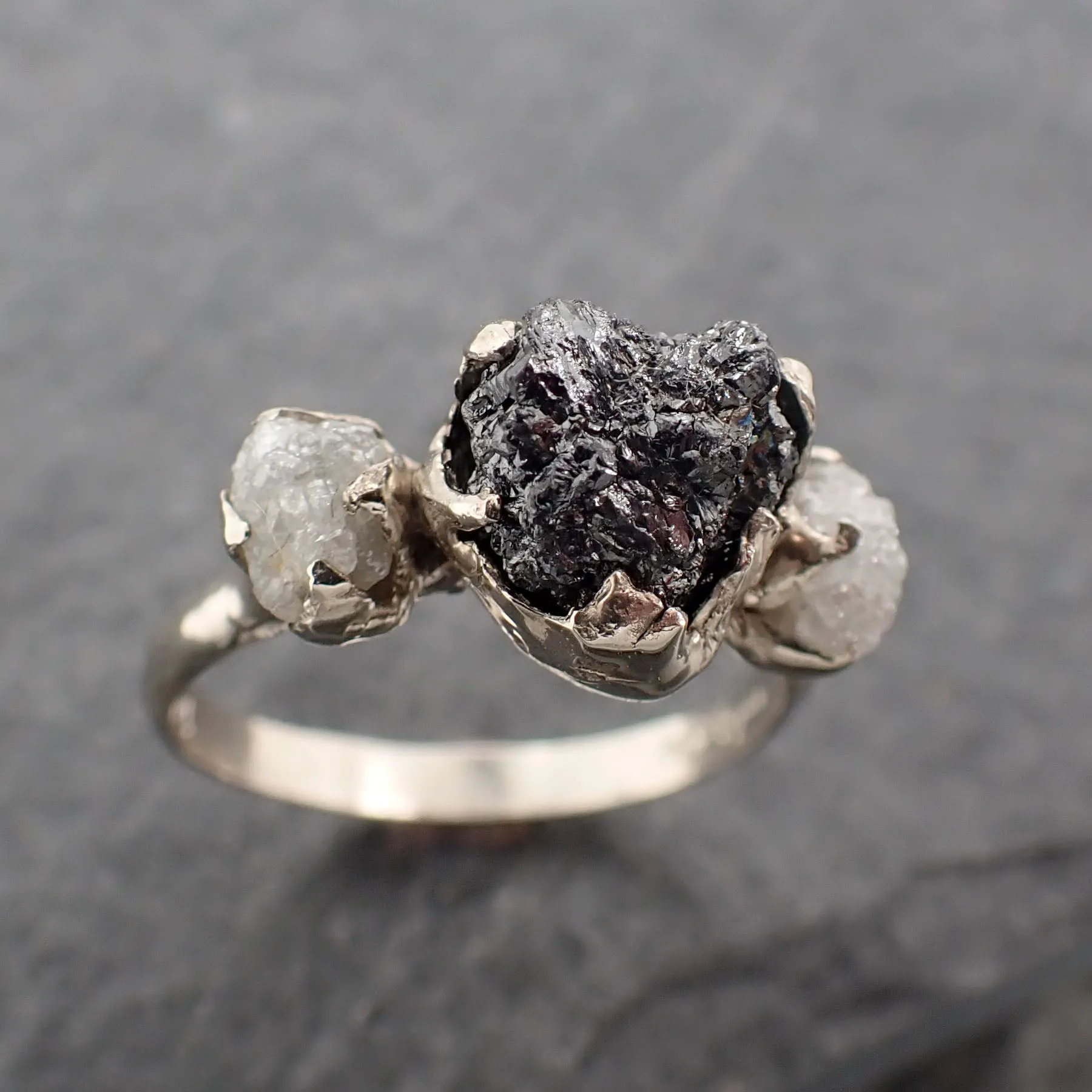 rough diamond engagement ring raw 14k white black gold wedding ring wedding set diamond three stone rough diamond ring byangeline 2443 Alternative Engagement