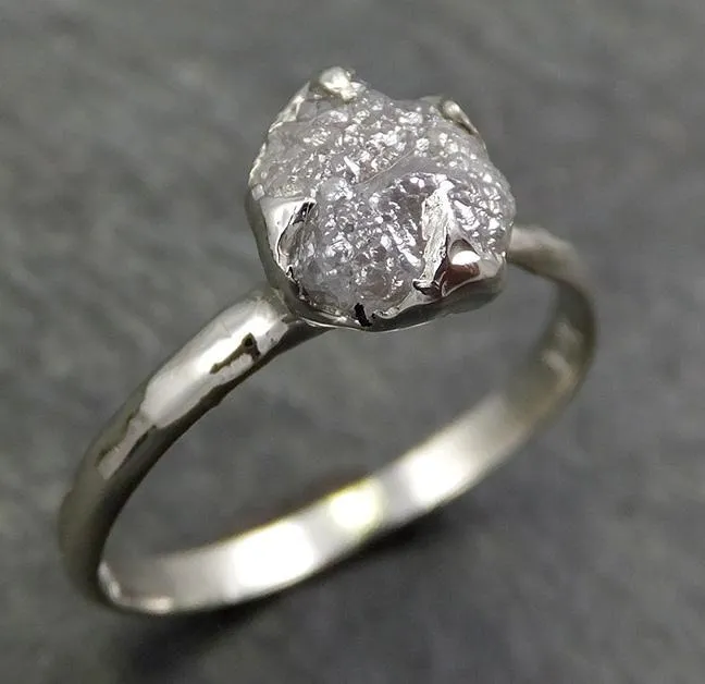 rough diamond engagement ring raw 14k white gold ring wedding diamond solitaire rough diamond ring byangeline 0657 Alternative Engagement