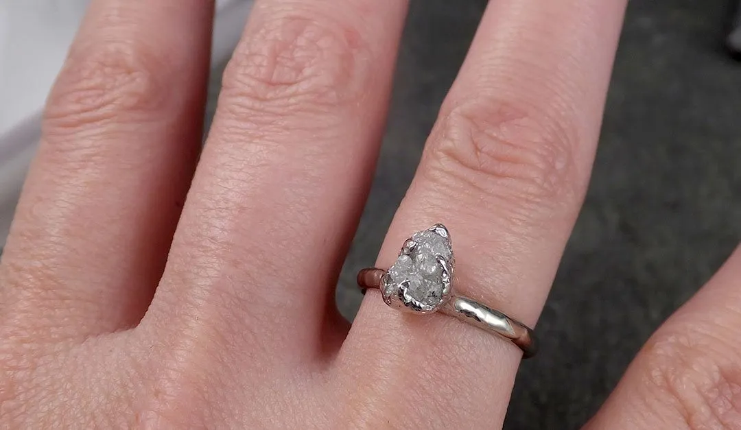 rough diamond engagement ring raw 14k white gold ring wedding diamond solitaire rough diamond ring byangeline 1372 Alternative Engagement