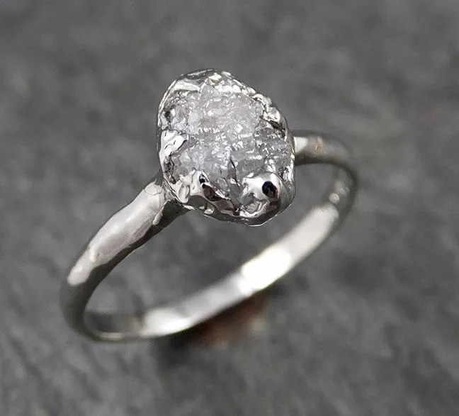 rough diamond engagement ring raw 14k white gold ring wedding diamond solitaire rough diamond ring byangeline 1373 Alternative Engagement