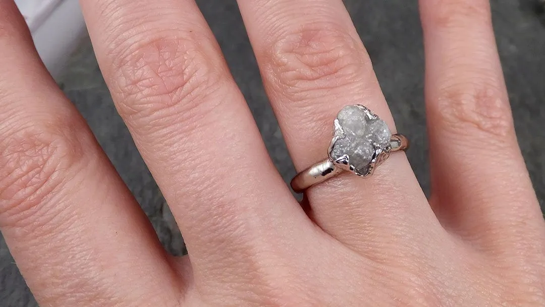 rough diamond engagement ring raw 14k white gold ring wedding diamond solitaire rough diamond ring byangeline 1426 Alternative Engagement
