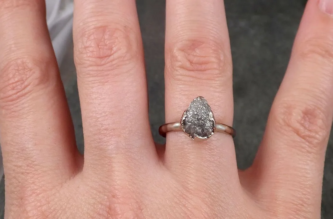 rough diamond engagement ring raw 14k white gold ring wedding diamond solitaire rough diamond ring byangeline 1427 Alternative Engagement