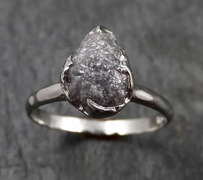 rough diamond engagement ring raw 14k white gold ring wedding diamond solitaire rough diamond ring byangeline 1427 Alternative Engagement