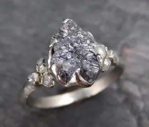rough diamond engagement ring raw 14k white gold wedding ring wedding set diamond three stone rough diamond ring 0117 Alternative Engagement