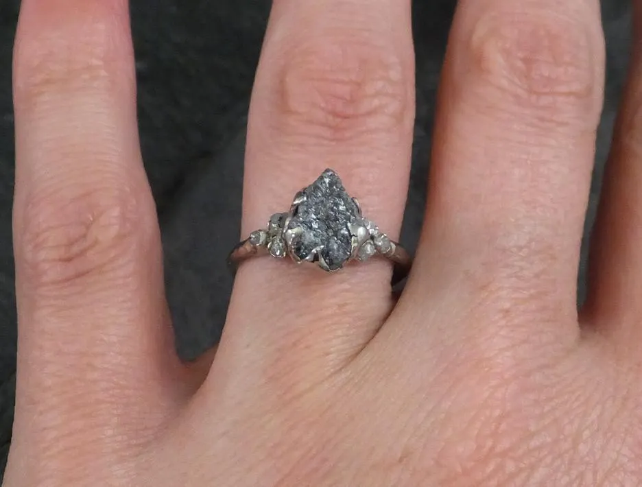 rough diamond engagement ring raw 14k white gold wedding ring wedding set diamond three stone rough diamond ring 0117 Alternative Engagement