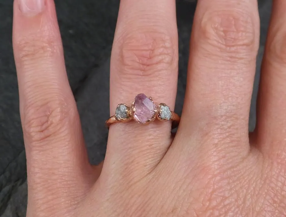 rough diamond engagement ring raw 14k white gold wedding ring wedding set diamond three stone rough diamond ring 0117 Alternative Engagement