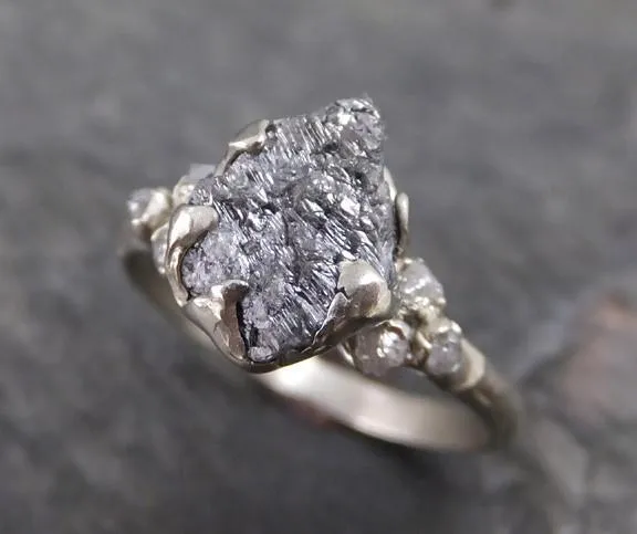 rough diamond engagement ring raw 14k white gold wedding ring wedding set diamond three stone rough diamond ring 0117 Alternative Engagement
