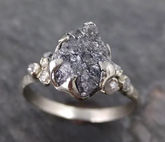 rough diamond engagement ring raw 14k white gold wedding ring wedding set diamond three stone rough diamond ring 0117 Alternative Engagement
