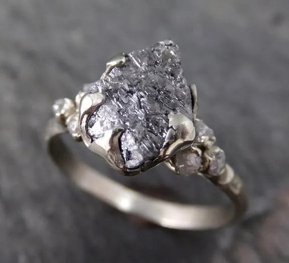 rough diamond engagement ring raw 14k white gold wedding ring wedding set diamond three stone rough diamond ring 0117 Alternative Engagement