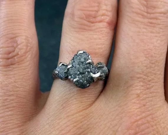 rough diamond engagement ring raw 14k white gold wedding ring wedding set diamond three stone rough diamond ring Alternative Engagement