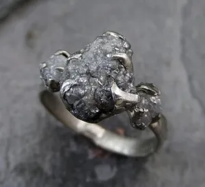 rough diamond engagement ring raw 14k white gold wedding ring wedding set diamond three stone rough diamond ring Alternative Engagement